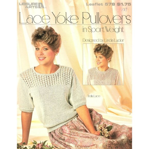 Leisure Arts 578 Lace Yoke Pullovers in Sport Weight Knitting Pattern - Picture 1 of 2